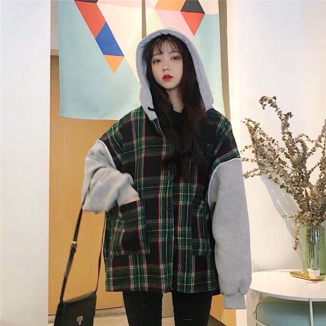 Áo khoác nỉ caro ulzzang