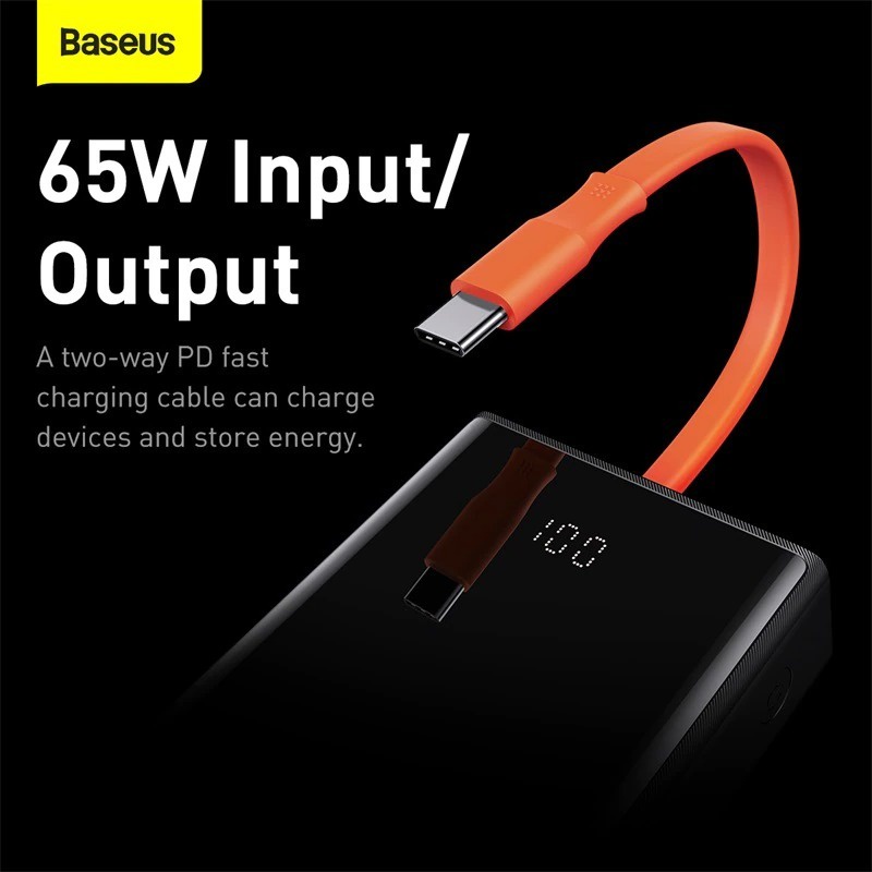 Pin Sạc Dự Phòng Baseus 20000mAh 65W 3 Cổng Sạc Nhanh Với Cáp Loại C Dùng Cho Điện Thoại Và Máy Tính Xách Tay
