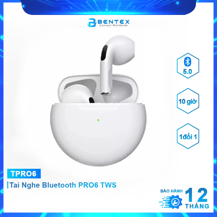 Tai Nghe Bluetooth Không Dây PRO 6 TWS 5.0 Âm Thanh Nổi Nghe Nhạc Chất Lượng Cao Khoảng Cách Tới 15m BH 12 TH - BENTEX