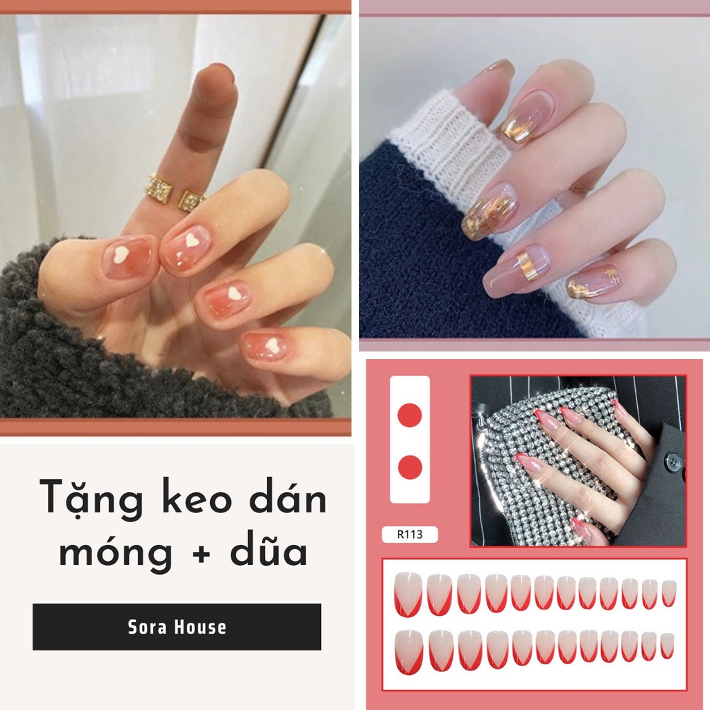 Móng Giả ❤️SHIP 2H ❤️ Set 24 Móng Tay Giả Tặng Keo Dán Móng | R050 - R197