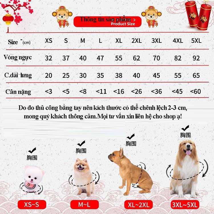 Áo tết cho chó mèo,áo tết chó lớn nhỏ,quần áo thú cưng size lớn có kèm túi chất nỉ cao cấp giá rẻ2022  từ 1kg -dưới 60kg