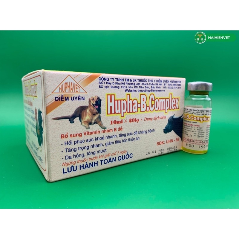 10ml Hupha B Complex - vitamin nhóm B cho chó mèo, heo con, bê, nghé, dê, gà, vịt, ngan, trâu, bò, ngựa