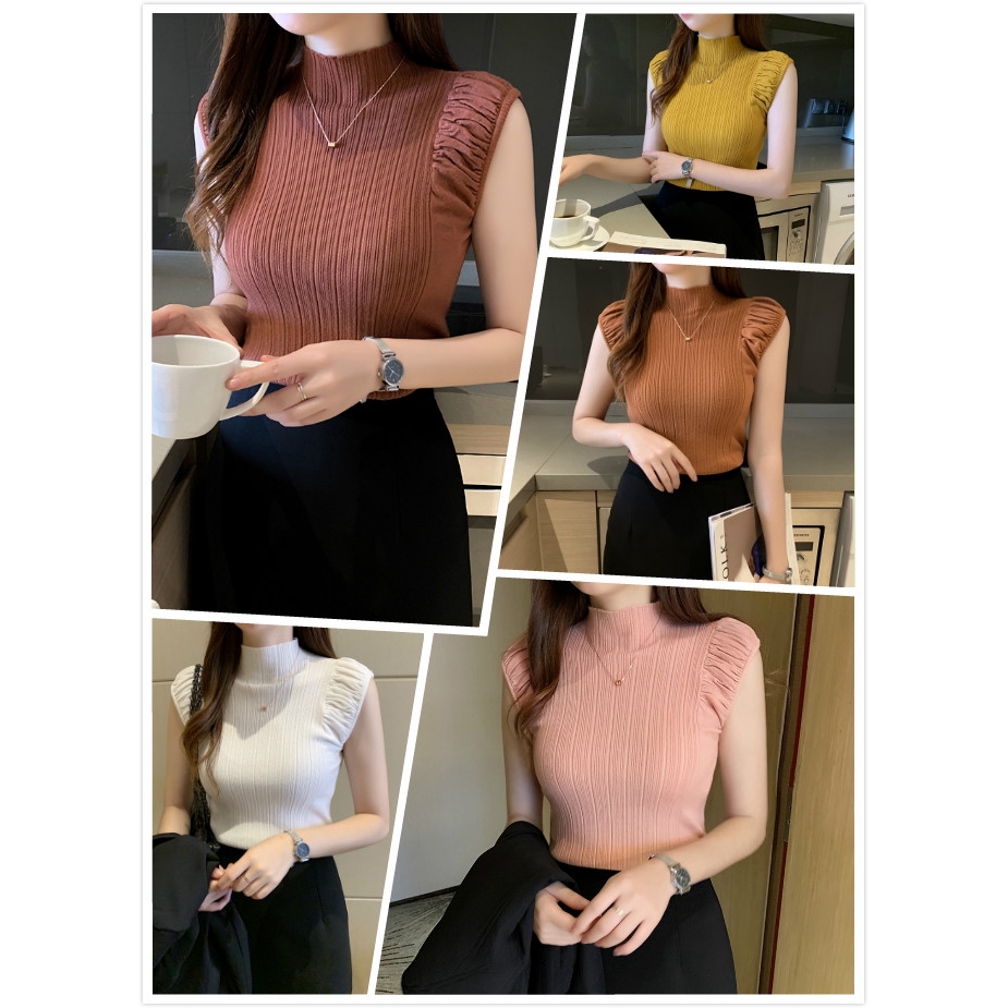 Áo dệt kim nữ cổ tròn cộc tay quyến rũ