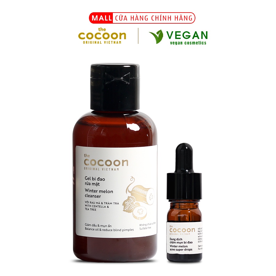 Combo gel bí đao rửa mặt Cocoon 140ml + Dung dịch chấm mụn bí đao cocoon 5ml