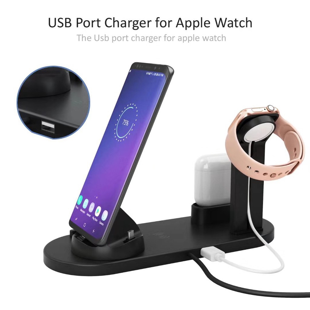 Đế sạc không dây 3 trong 1 đa năng có cổng Lightning / Micro USB / Type-C cho iPHONE iWATCH Airpods HUAWEI XIAOMI OPPO