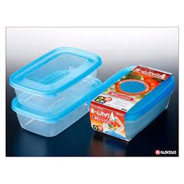 Set 2 hộp nhựa 800ml màu xanh dáng dài NAKAYA Nội Địa Nhật Bản