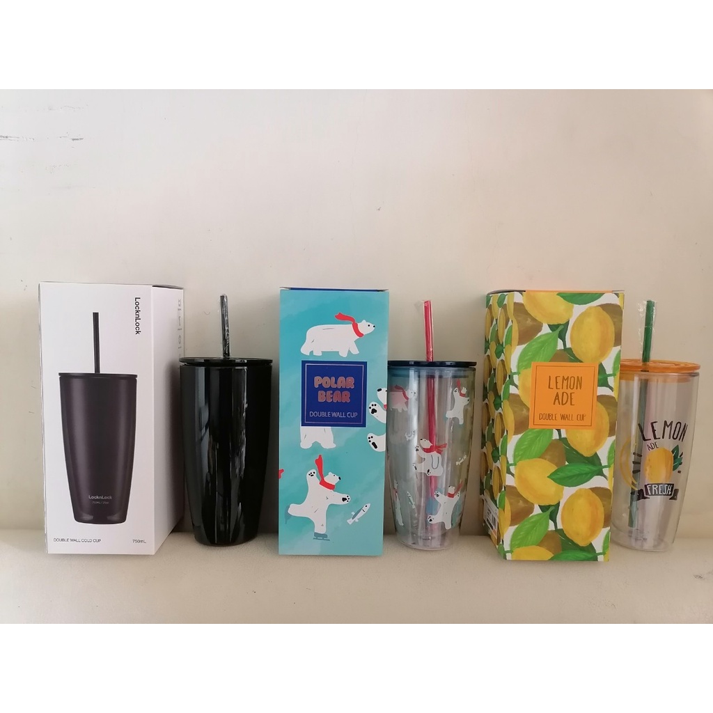 Ly nhựa 2 lớp cách nhiệt kèm ống hút Lock & Lock 750ml