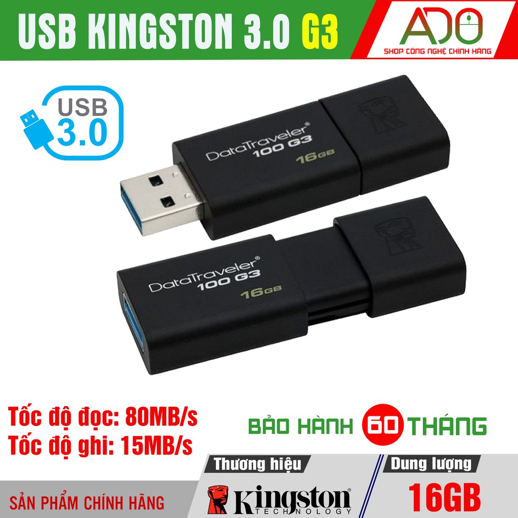 [ DEAL HOT ] CHÍNH HÃNG USB Kingston. 16GB - USB 3.0 - DataTraveler 100G3 - Bảo hành 5 năm