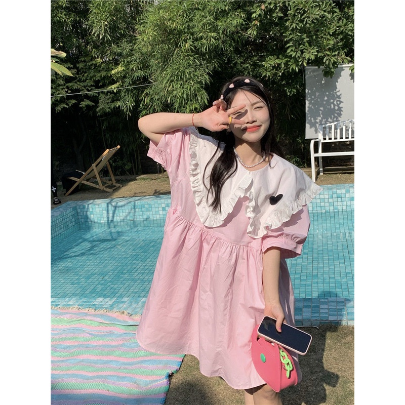 Váy babydoll Đầm Ngắn Dáng Chữ A Cổ Búp Bê Màu Sắc Ngọt Ngào Phong Cách Nhật Bản Dễ Phối Đồ Thời Trang Cho Nữ