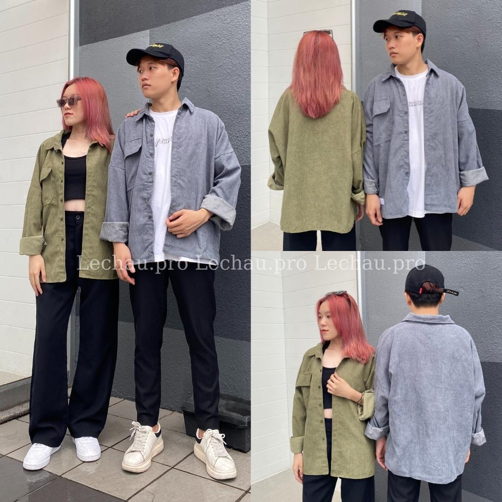 Áo khoác nhung tăm unisex form rộng ulzzang hottrend AKSMNT03 jacket sơ mi nam nữ streetstyle hàn quốc rẻ đẹp LECHAU