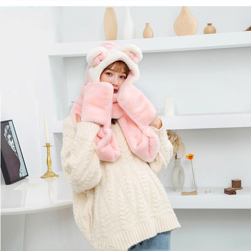 Mũ Beanie Lông Thỏ Kèm Khăn Choàng Cổ Nhiều Màu Thời Trang Mùa Đông Cho Nữ Mihan1