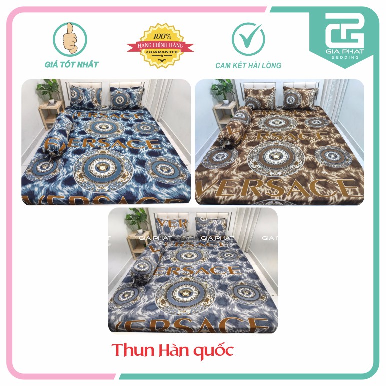 Bộ ga gối Thun Lạnh Hàn Quốc { 4 Món } họa tiết Versar ( 1 ga bọc + 2 vỏ gối nằm + 1 vỏ gối ôm )