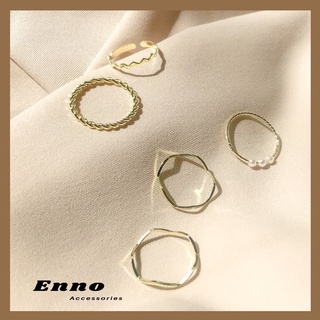 Set nhẫn, set 5 nhẫn xi mạ bạc, vàng kiểu dáng đơn giản, thanh lịch- enno 0111- ảnh thật