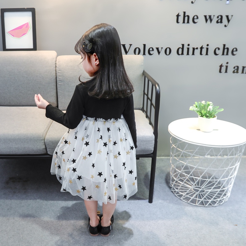 Đầm Dệt Kim Phối Lưới Thời Trang Mùa Thu Cho Bé Gái