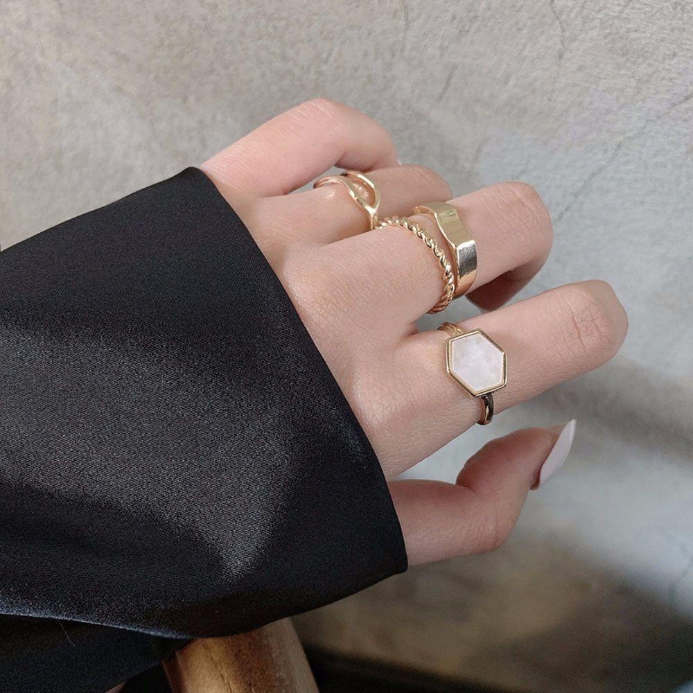 BACK2LIFE Set 2 Nhẫn Đeo Tay Phong Cách Hàn Quốc|Nhẫn Hình Học Nhiều Màu Sắc