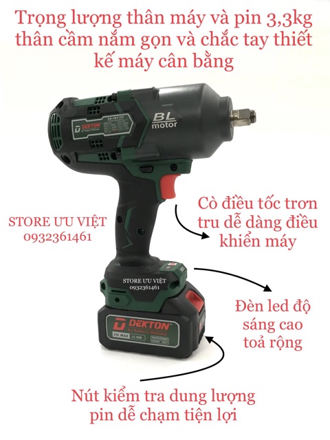 Máy siết bulong pin không chổi than 1200n.m dekton giá tốt