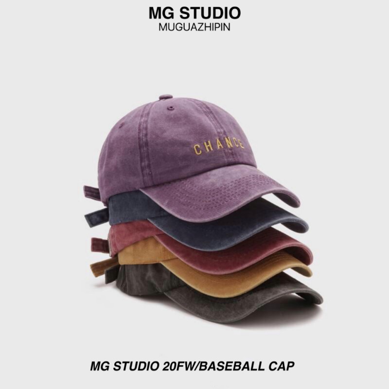 Mũ lưỡi trai MG STUDIO bằng cotton phai màu thêu chữ &quot;CHANCE&quot; thể thao