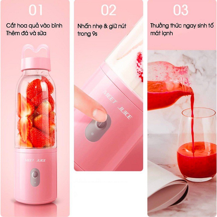 Máy xay sinh tố mini cầm tay MEETJUICE 500ml nhỏ gọn dễ tháo rửa vệ sinh