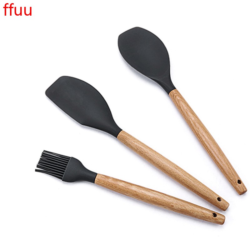 Muôi múc xẻng phới silicon cán gỗ chống dính dụng cụ nhà bếp