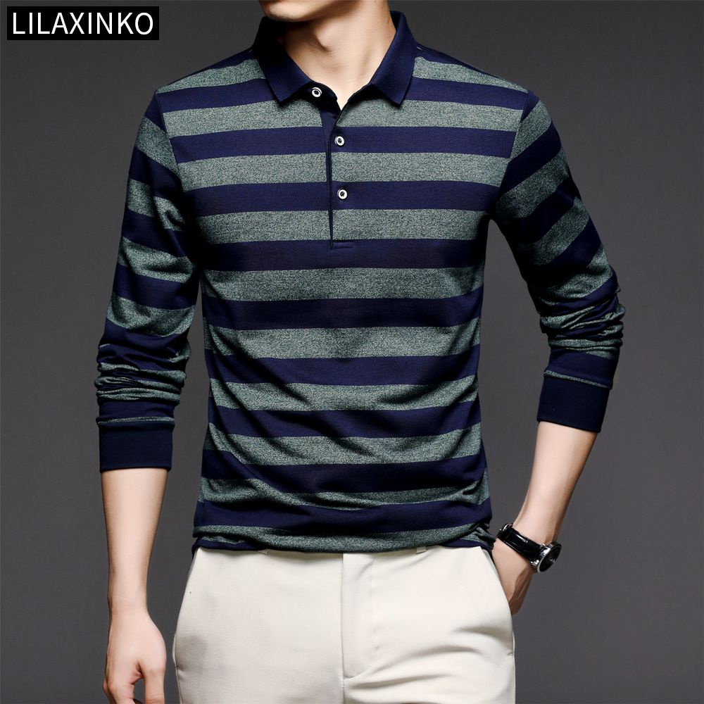 Áo Thun Polo Tay Dài Họa Tiết Kẻ Sọc 4 Màu Thời Trang Thu Đông Cho Nam