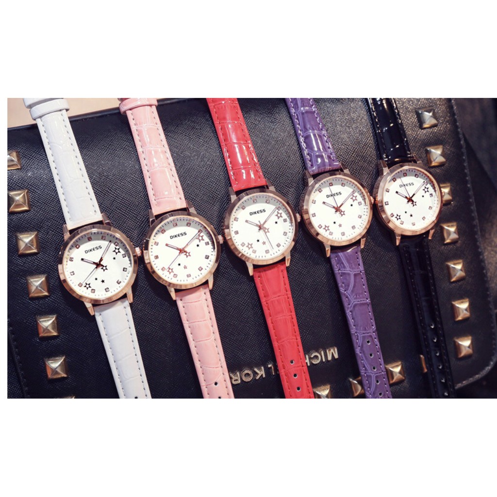 [Cực Shock] Đồng Hồ Nữ Dây Da Dikess Ngôi Sao Star 018 Thời Trang Cực Đẹp - Hazo