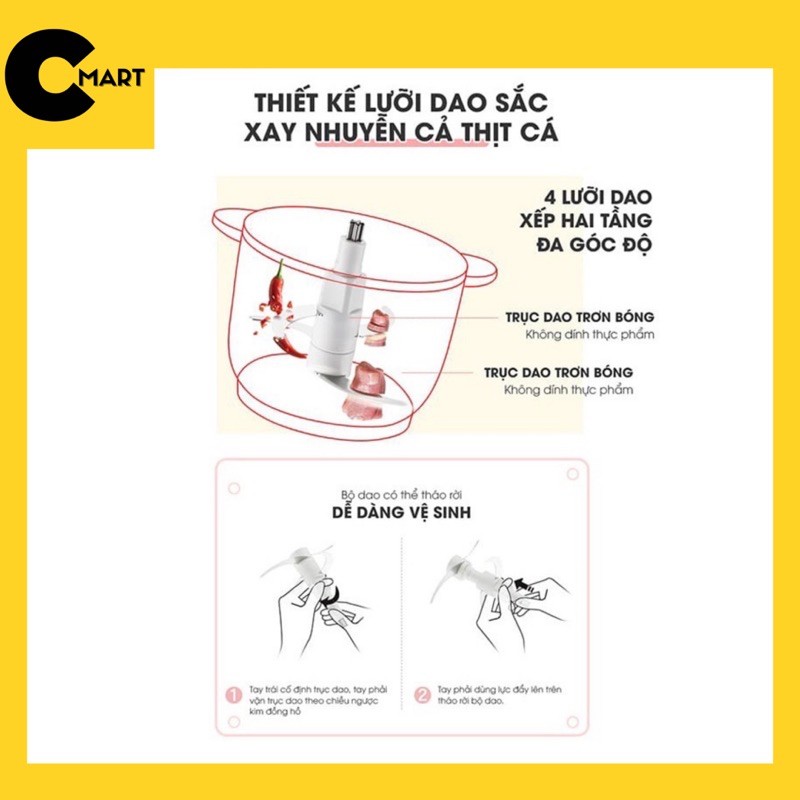 Máy Xay Thịt Đa Năng Bear QSJ-B02Q1 Dung tích 2L Chính Hãng