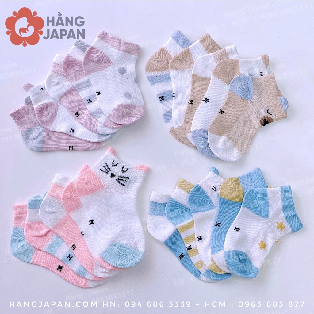 Set 3 đôi/ 5 đôi tất lưới cotton ROBIBABI thoáng khí mềm mịn, giữ ấm cho bé (sơ sinh- 3 TUỔI)