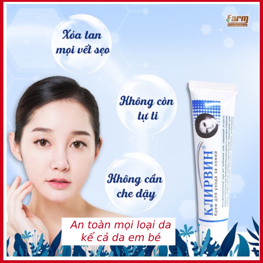 Kem giảm sẹo lồi, sẹo rỗ, sẹo thâm Nga Klirvin 25g nhập khẩu chính hãng - nhà thuốc Minh Châu HCM