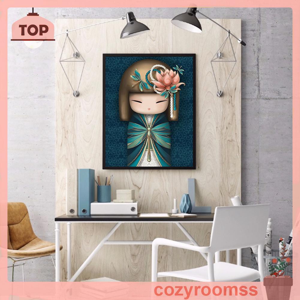 Bộ Tranh Đính Đá 5d Tự Làm Hình Búp Bê Kokeshi 30x40cm