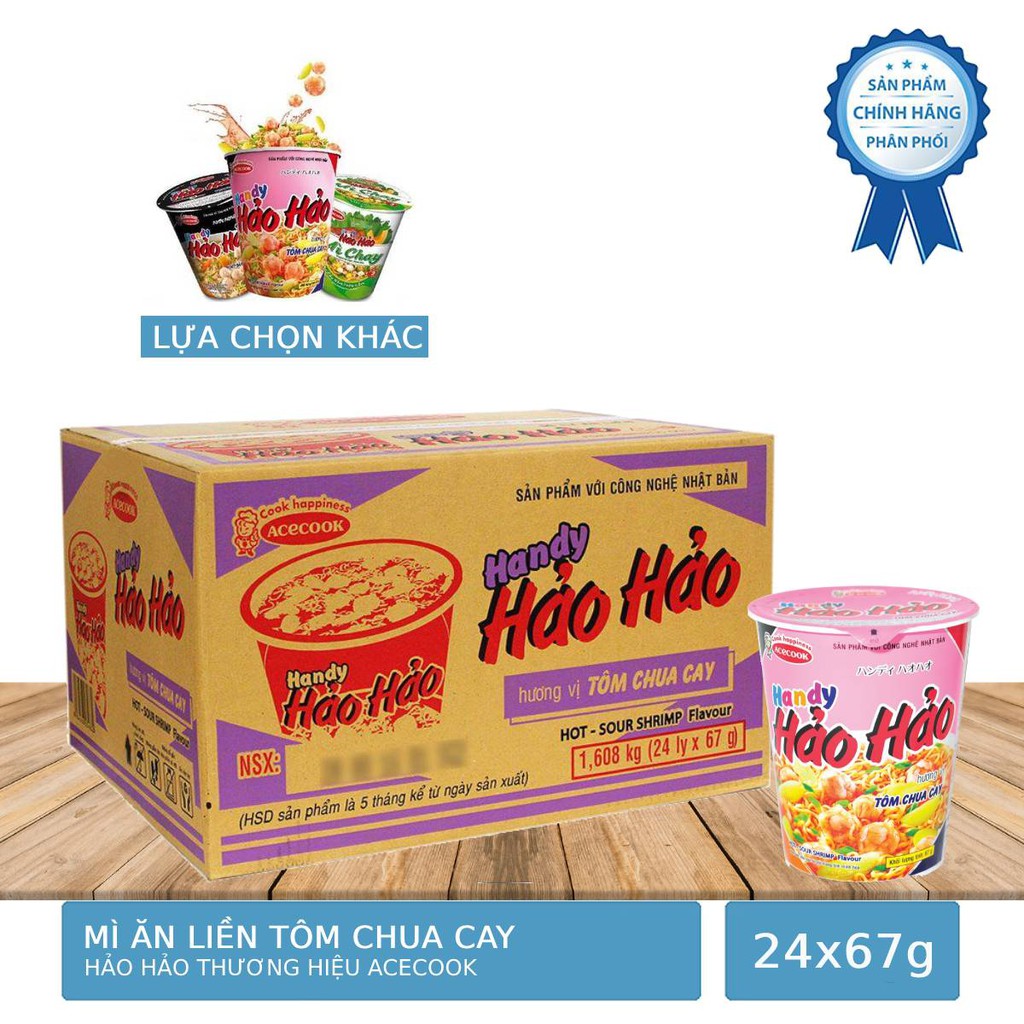 Thùng 24 Ly Mì Ăn Liền Hảo Hảo Tôm Chua Cay 67g