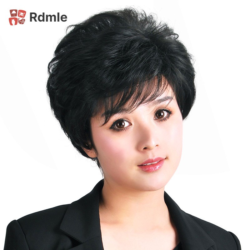 [COD]# RDMLE Short Curly Wig For Middle Age Women Heat Resistant Synthetic Fashion Sexy Fluffy Hair