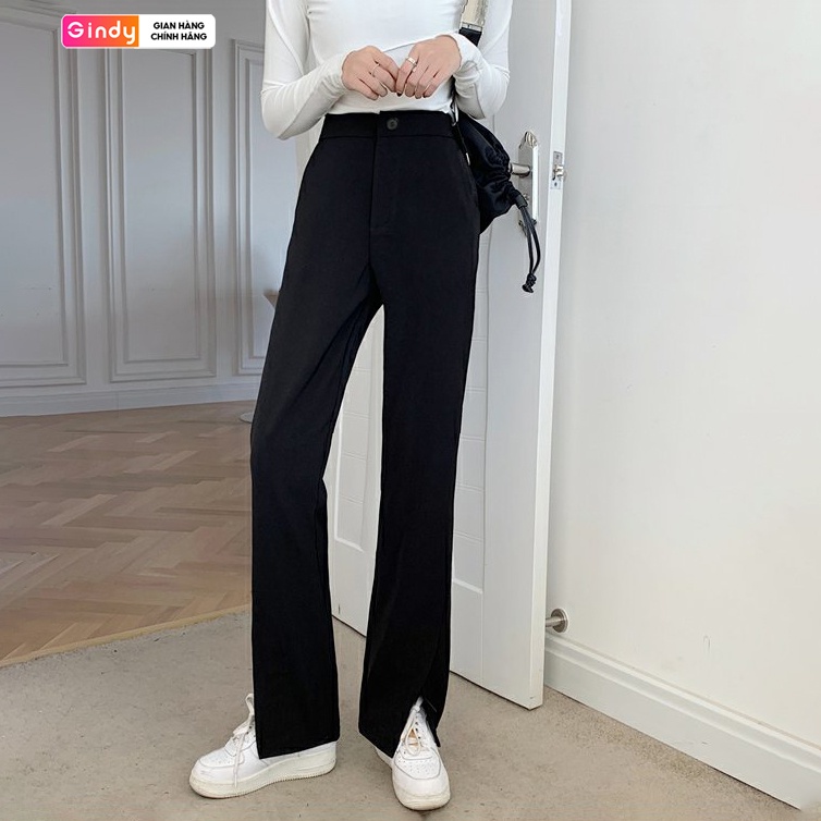 Quần tây ống rộng GINDY culottes ống suông cạp cao xẻ tà trước phong cách trẻ trung Q20054