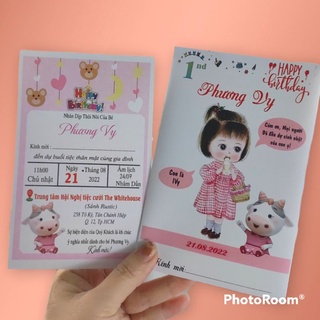 💓Thiệp sinh nhật bé gái ♥️Thiệp thôi nôi bé gái.🌹in hoàn thiện. combo 50 thiệp