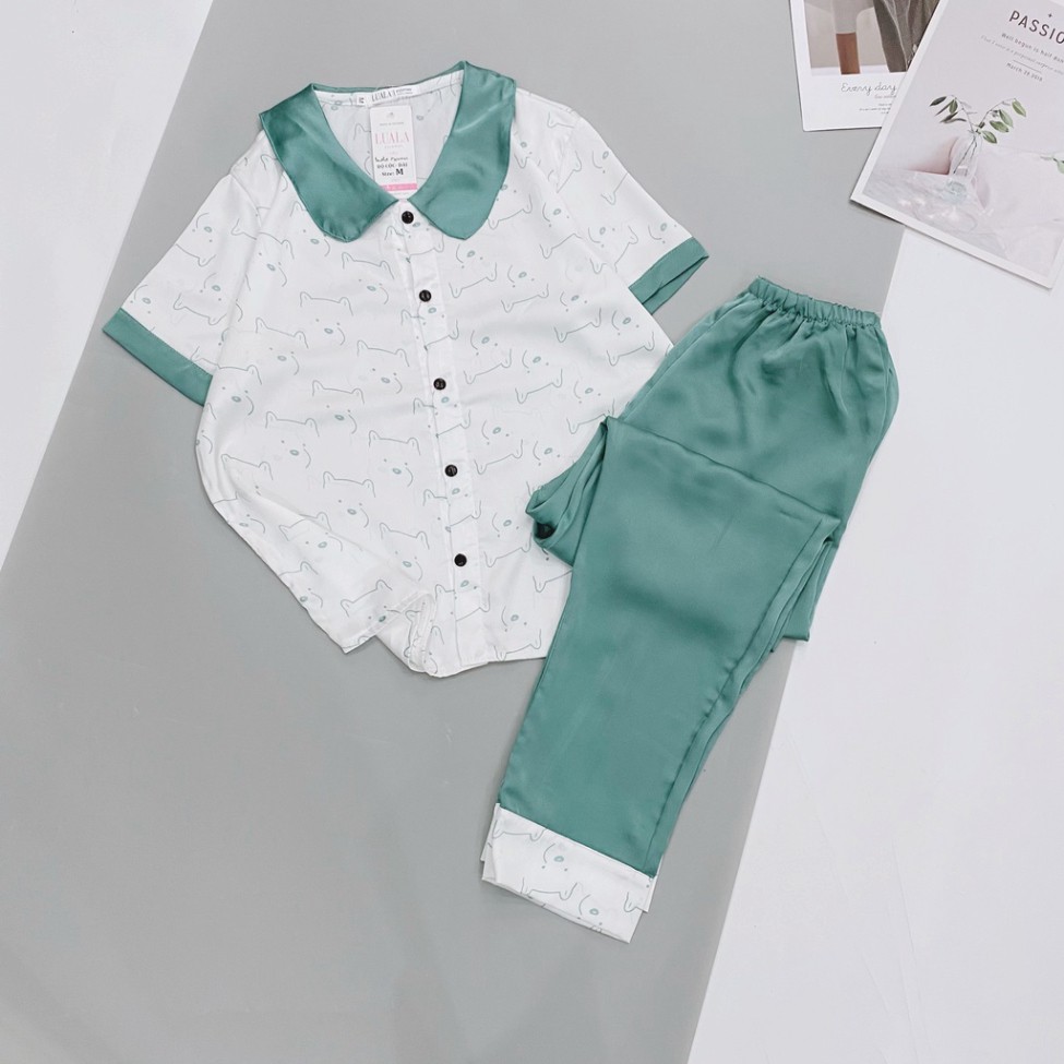 Bộ Đồ Mặc Nhà Cao Cấp Đồ Ngủ Pijama Lụa Satin Cổ Bèo Quần Dài - Babimama BP05.3