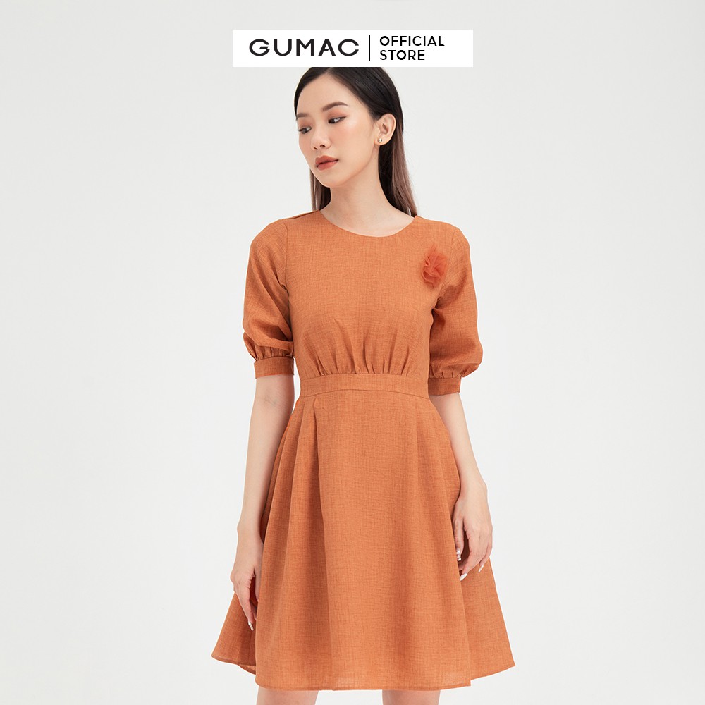 [Mã WABRGU155 giảm 15% tối đa 50k đơn 199k] Đầm xòe nữ nhún eo tay lỡ GUMAC màu gạch trơn thanh lịch, đủ size DB419 | BigBuy360 - bigbuy360.vn