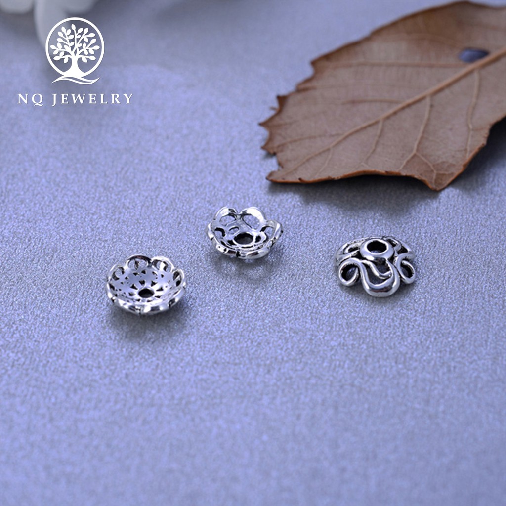 Charm bạc chup hạt hoa văn - NQ Jewelry