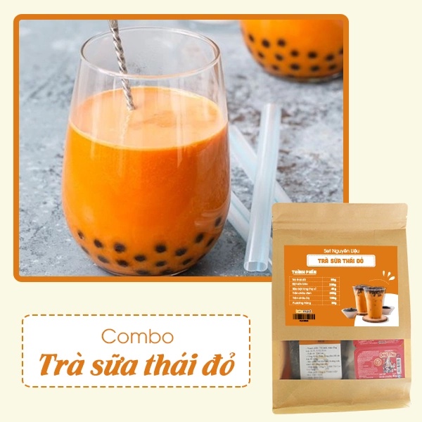 Set nguyên liệu pha chế trà sữa Thái đỏ ngay tại nhà thành phẩm 6 - 8 cốc mỗi combo.