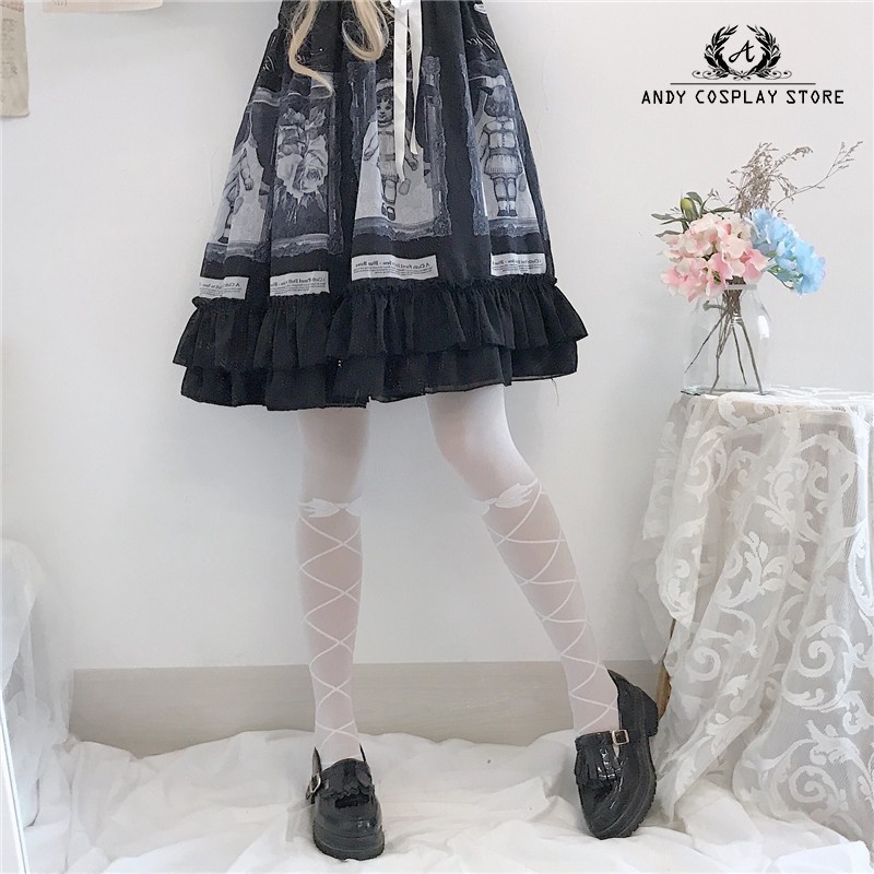 [CÓ SẴN] Quần tất lolita giả dây đan bale trắng