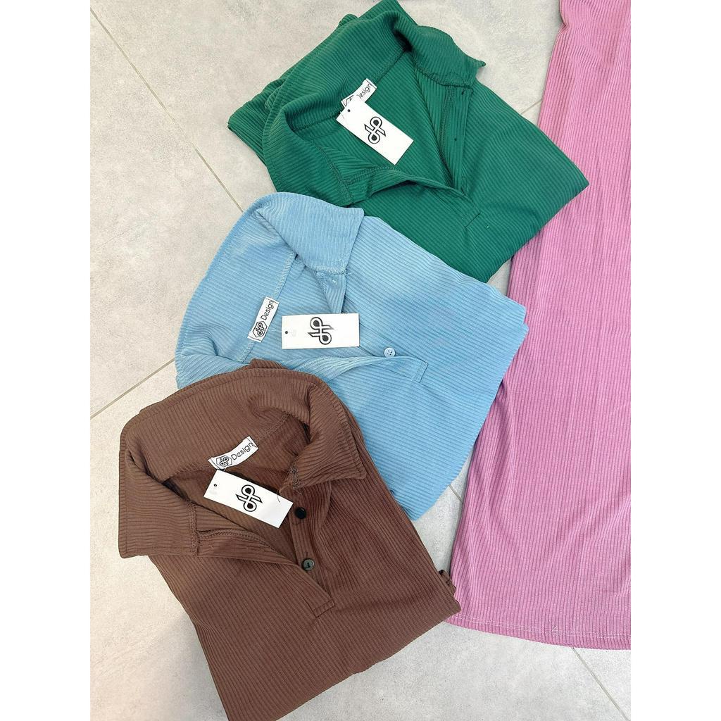 Đồ bộ nữ, set đồ bộ quần ống rộng đai cao có túi và áo croptop ôm lai bầu cổ sơ mi gài nút, bộ đồ mặc ở nhà nữ
