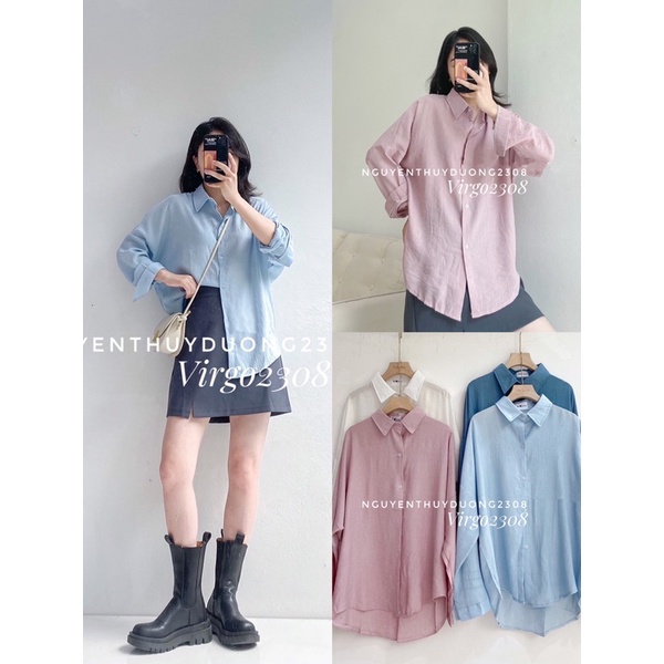 [HÀNG SẴN]Áo sơmi lụa xốp form oversize chuẩn mác Mina Quảng châu