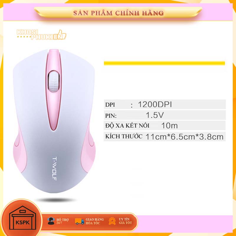 Chuột không dây màu hồng trắng dễ thương gaming màu hồng trắng KSPK