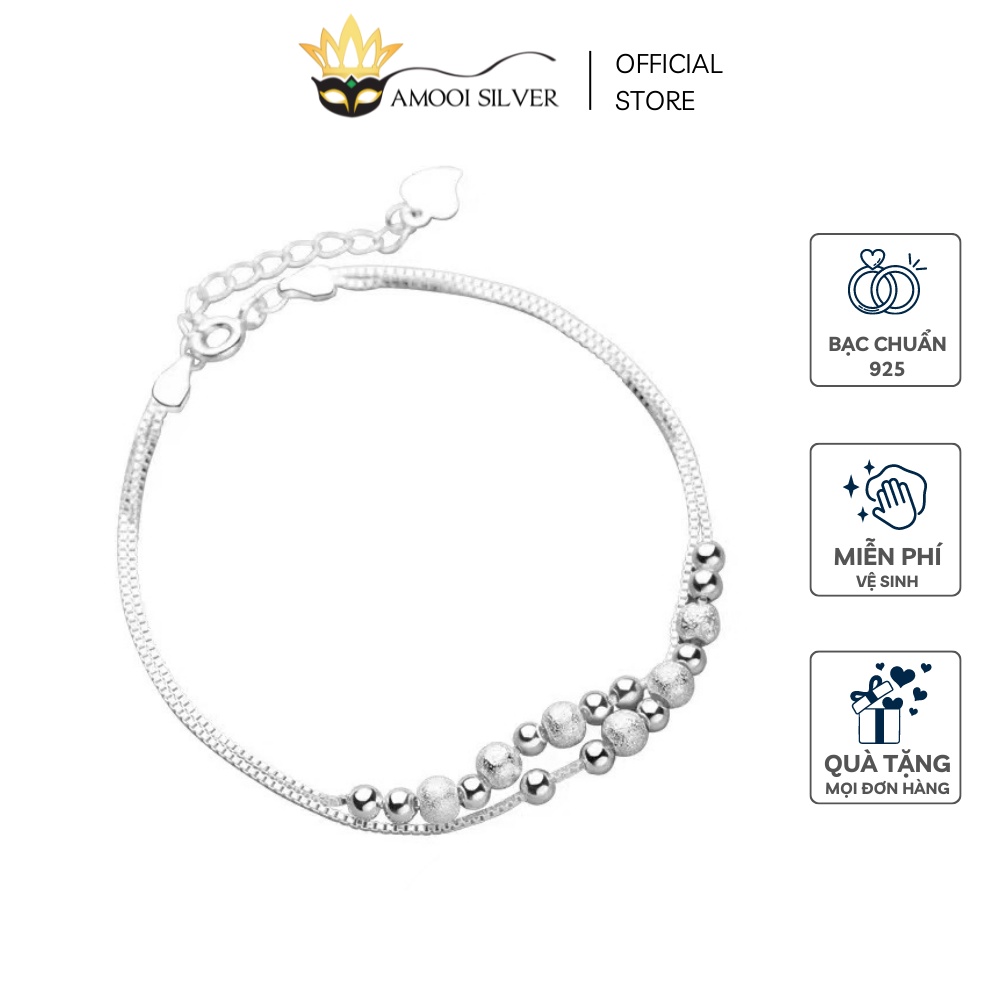 Lắc Tay Bạc S925 Dây Đôi Bi Cát Đính Đá Sang Trọng - Amooi Silver AT66