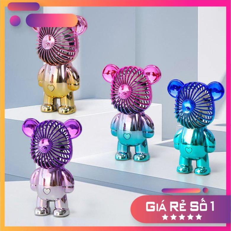 Quạt mini tích điện cầm tay hình gấu Bearbrick siêu dễ thương có cổng sạc USB