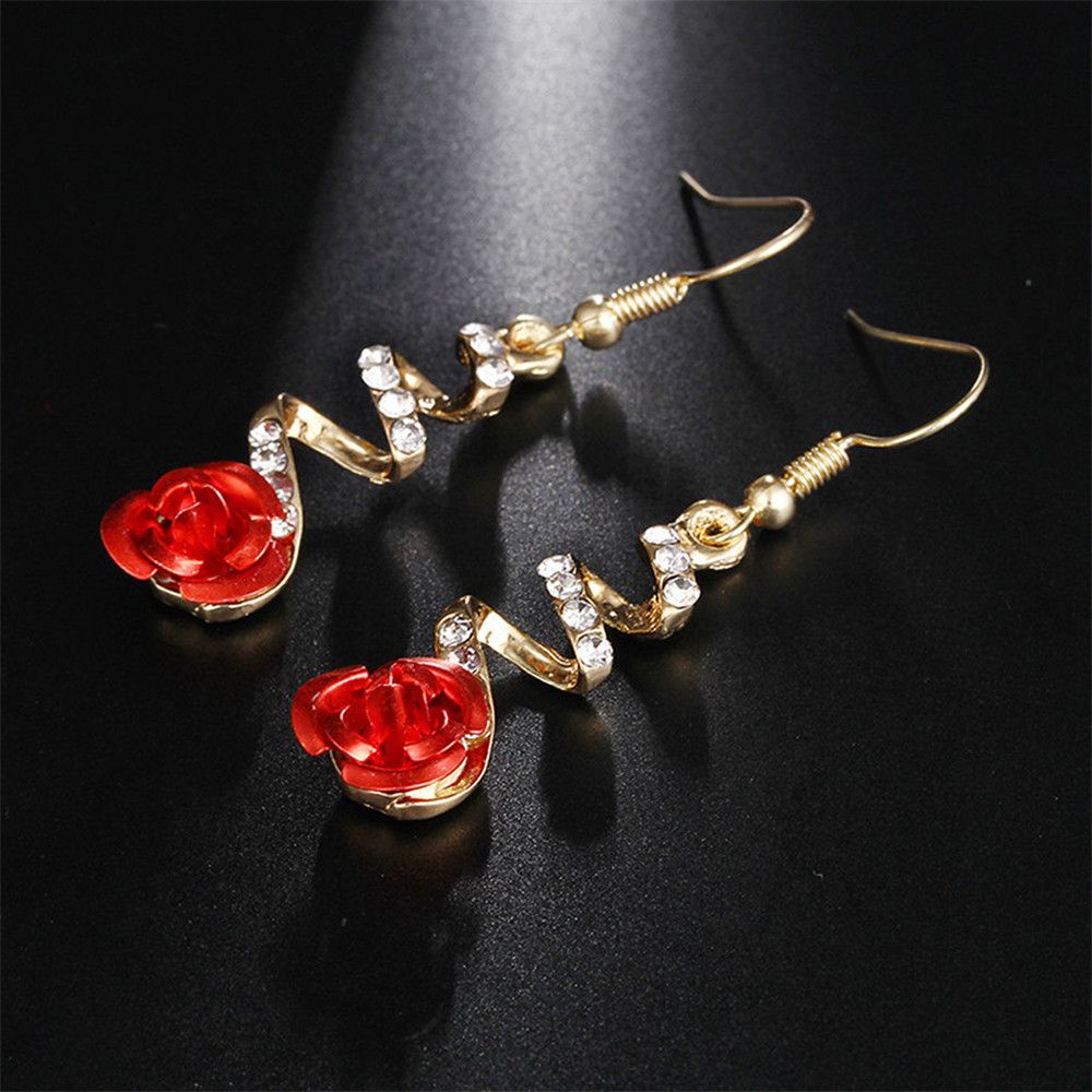 Bông tai dáng dài hình hoa hồng đính đá phong cách Hàn Quốc thời trang cho nữ