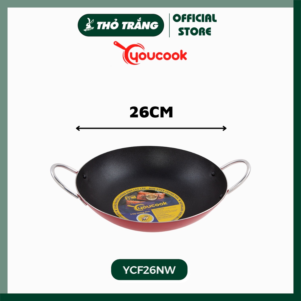 Chảo xào 2 quai chống dính đáy thường thương hiệu You Cook