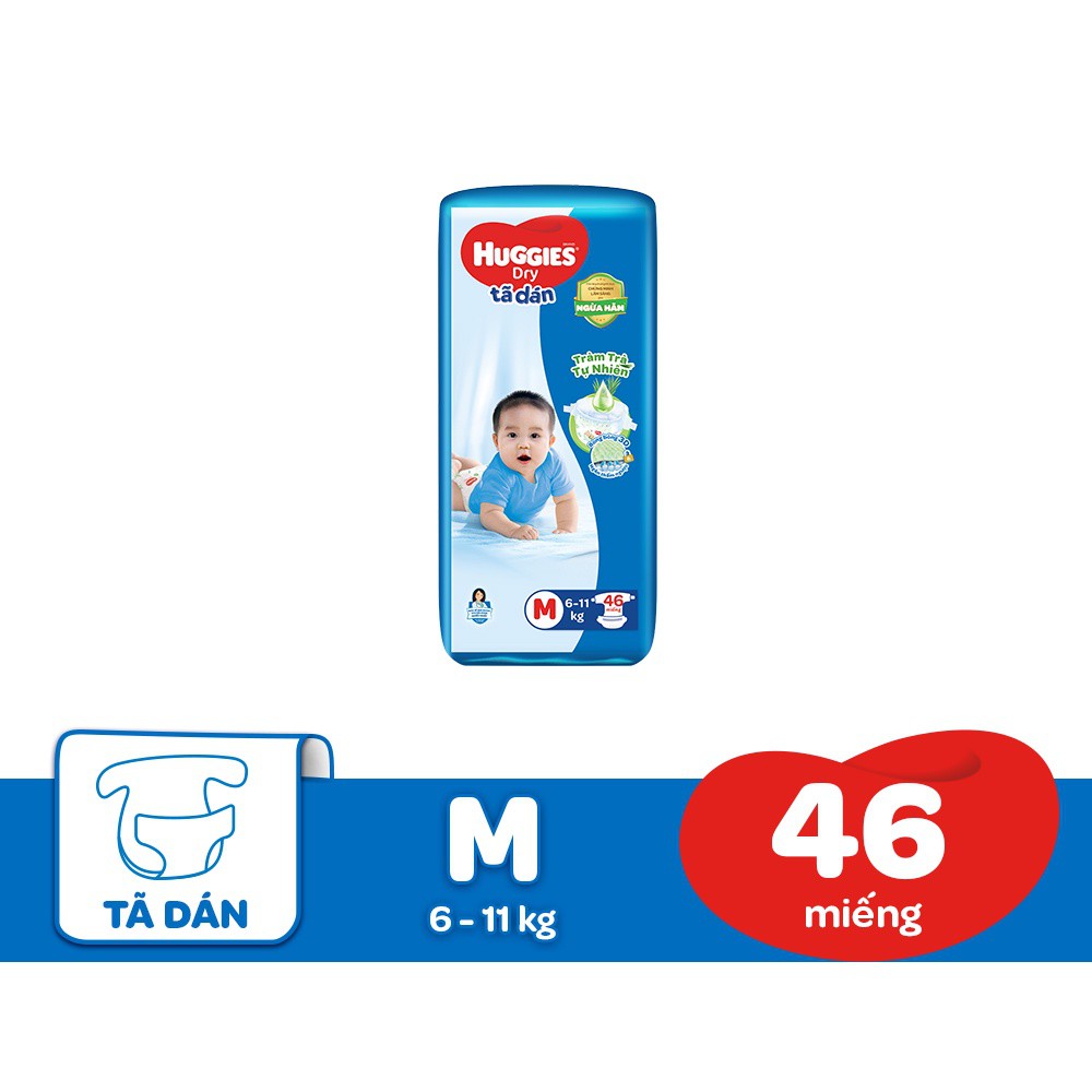 Tã dán Huggies Tràm Trà Tự Nhiên Dry M46/L40/XL36/XXL33:M46