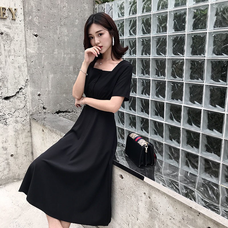 Beautiful classic French square neck short sleeve dress
