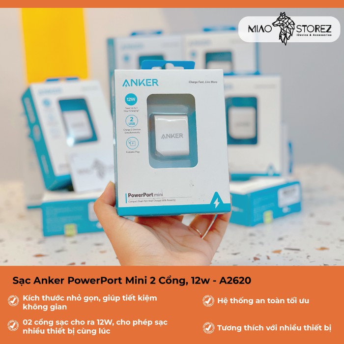 Miao - Sạc Anker PowerPort Mini 2 Cổng, 12W - A2620