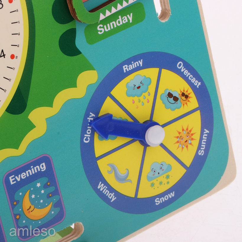 [AMLESO] Wood Calendar Clock Learn Time Date Weather Educational Toy for Boys Girls