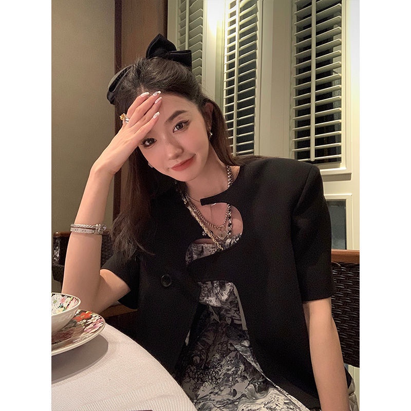 Bán Chạy!F &amp; X Áo Khoác Vest Tay Ngắn Dáng Rộng Màu Đen Thời Trang Mùa Hè Cho Nữ